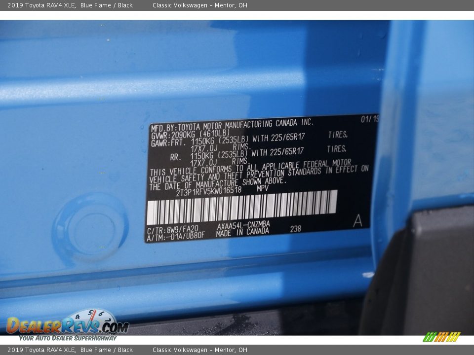 2019 Toyota RAV4 XLE Blue Flame / Black Photo #21