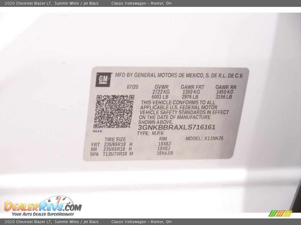 2020 Chevrolet Blazer LT Summit White / Jet Black Photo #20