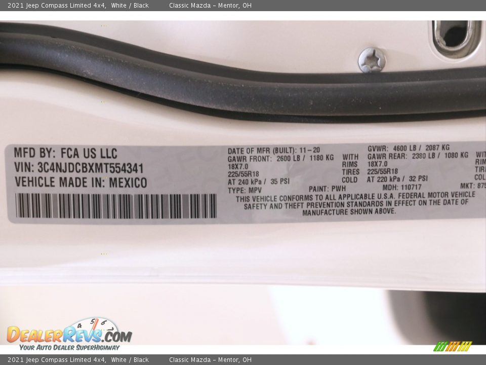 2021 Jeep Compass Limited 4x4 White / Black Photo #23