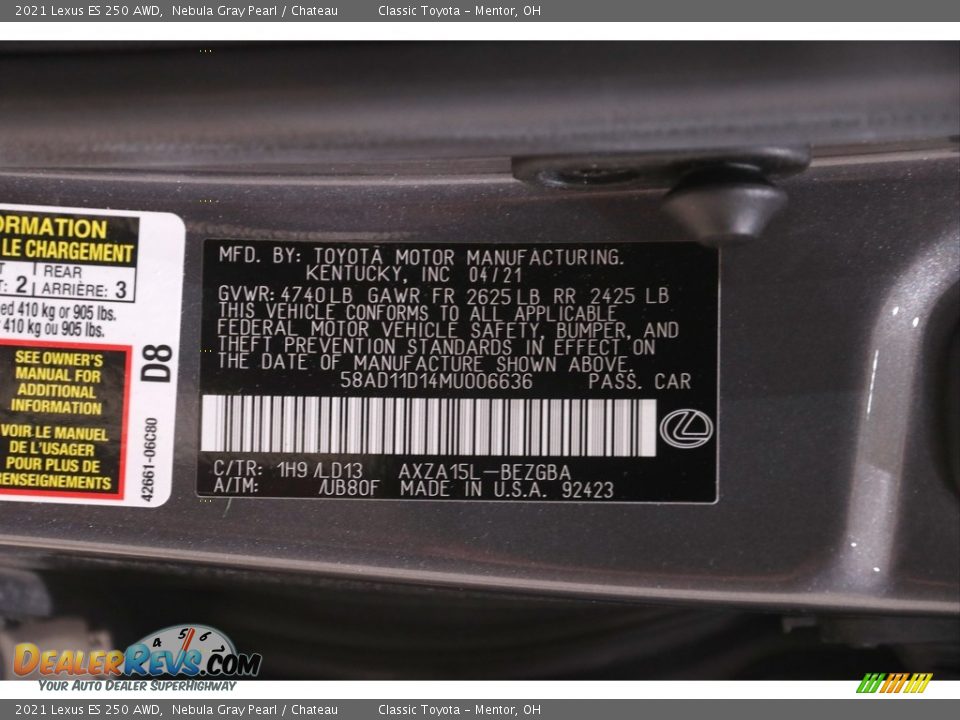 2021 Lexus ES 250 AWD Nebula Gray Pearl / Chateau Photo #22