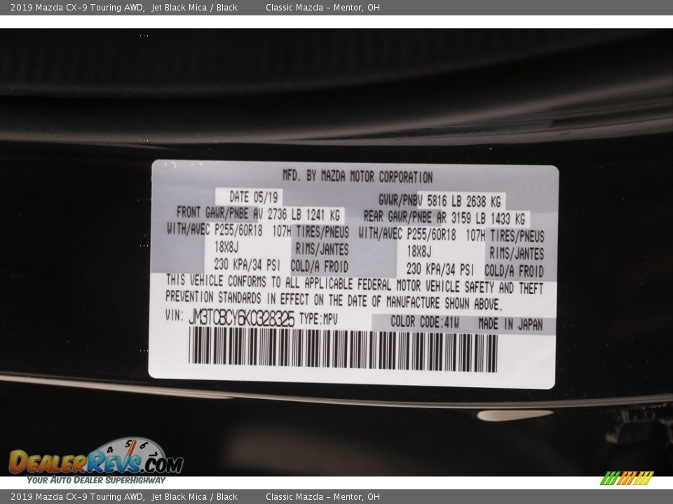 2019 Mazda CX-9 Touring AWD Jet Black Mica / Black Photo #22