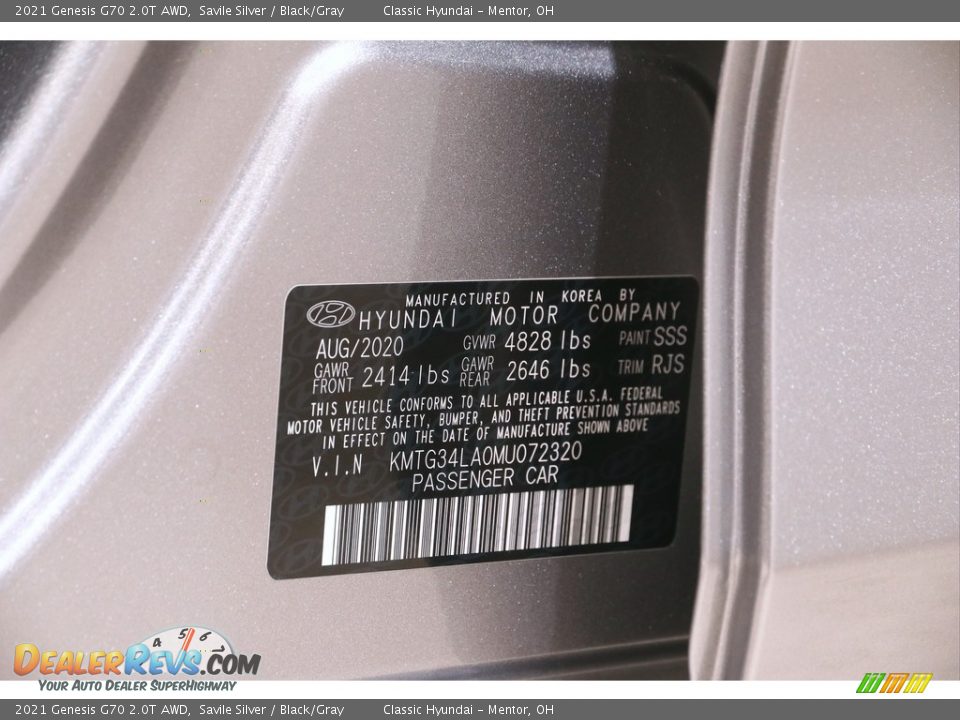 2021 Genesis G70 2.0T AWD Savile Silver / Black/Gray Photo #23