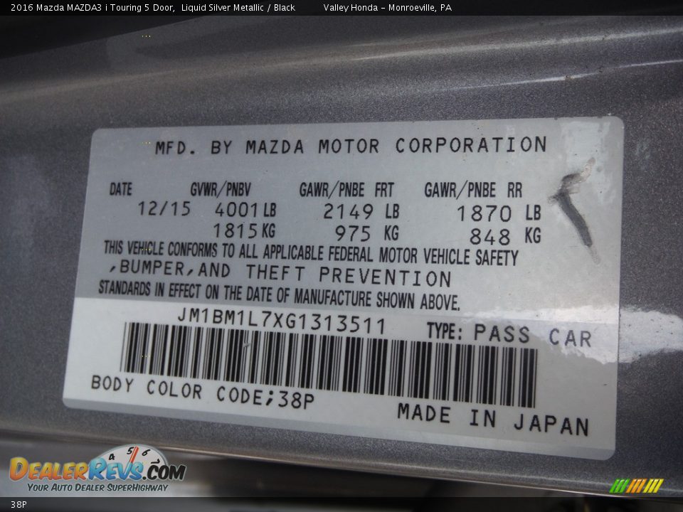 Mazda Color Code 38P Liquid Silver Metallic