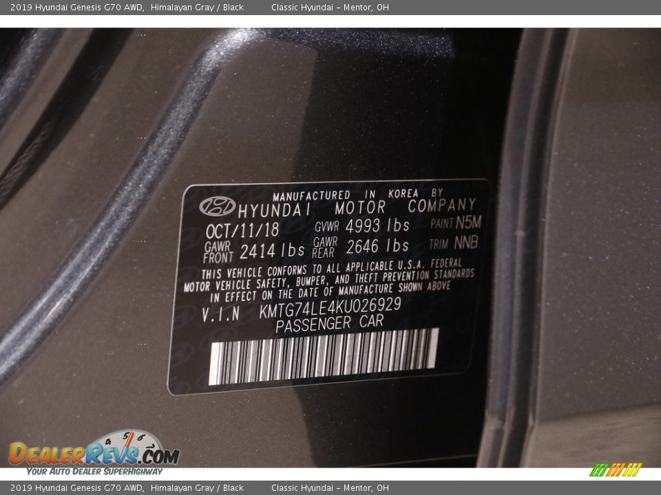 2019 Hyundai Genesis G70 AWD Himalayan Gray / Black Photo #23