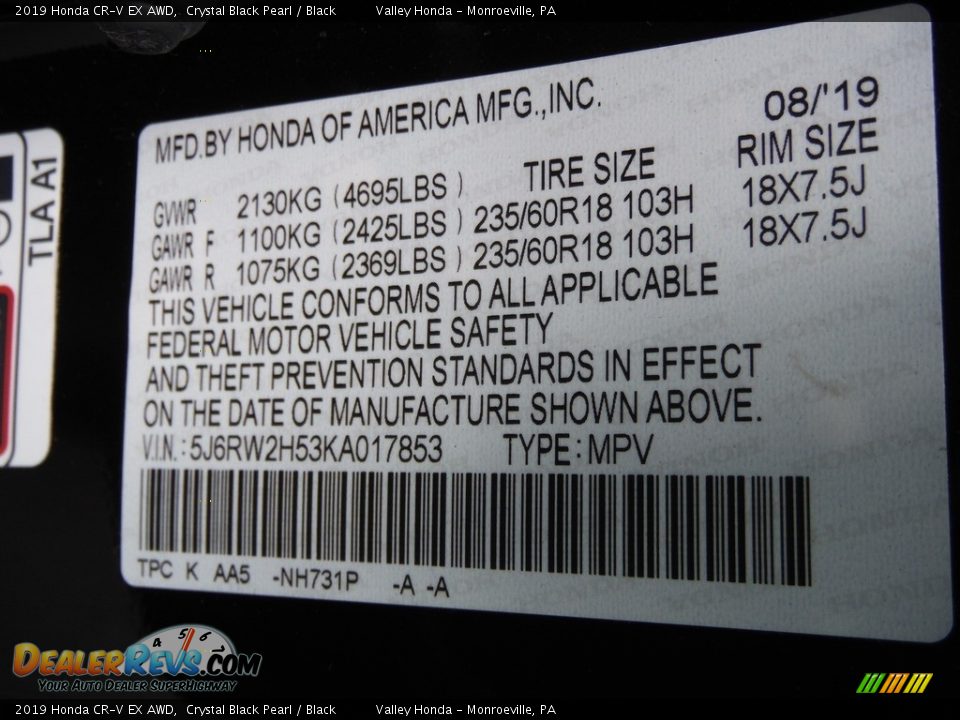 2019 Honda CR-V EX AWD Crystal Black Pearl / Black Photo #32