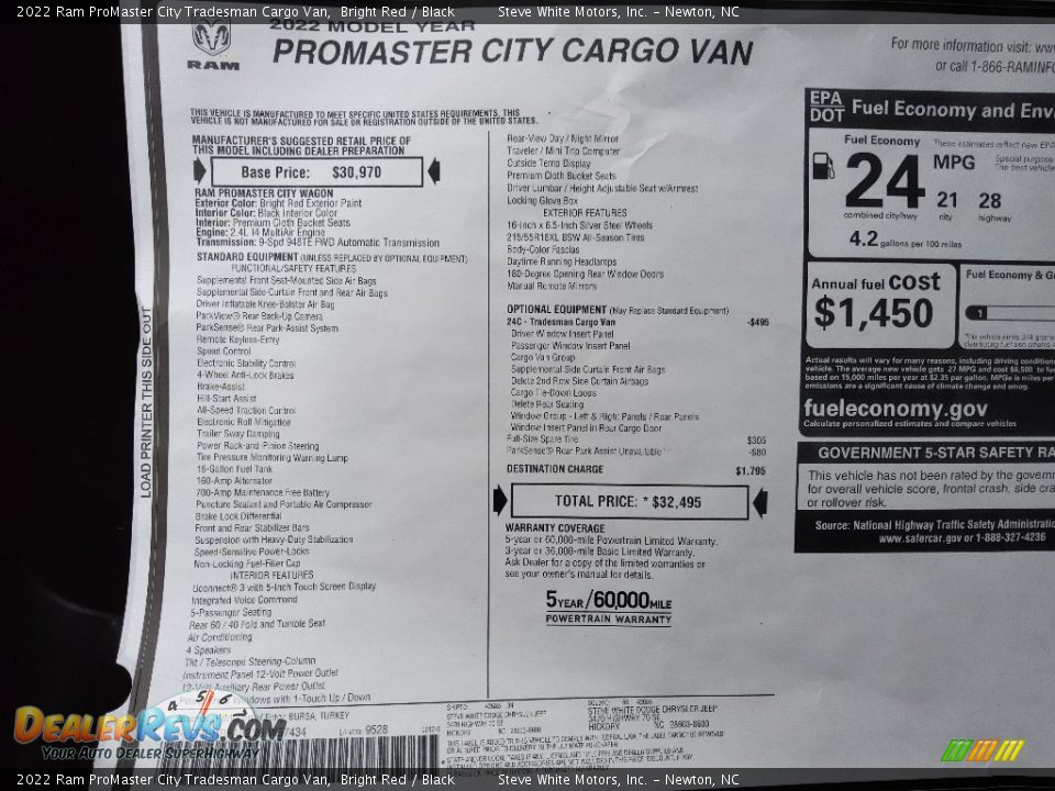 2022 Ram ProMaster City Tradesman Cargo Van Window Sticker Photo #25