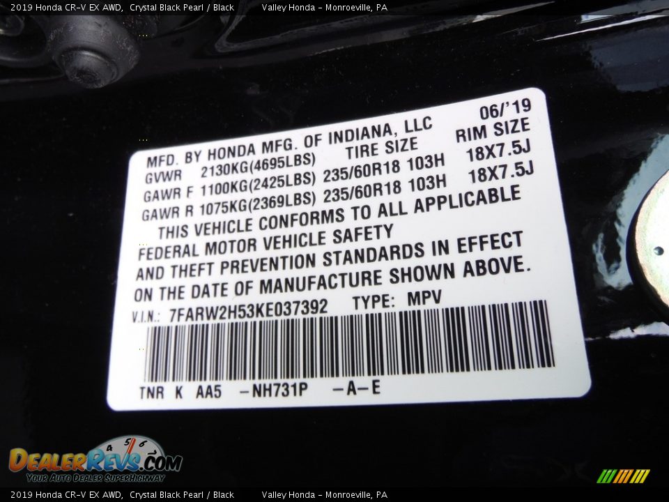 2019 Honda CR-V EX AWD Crystal Black Pearl / Black Photo #34