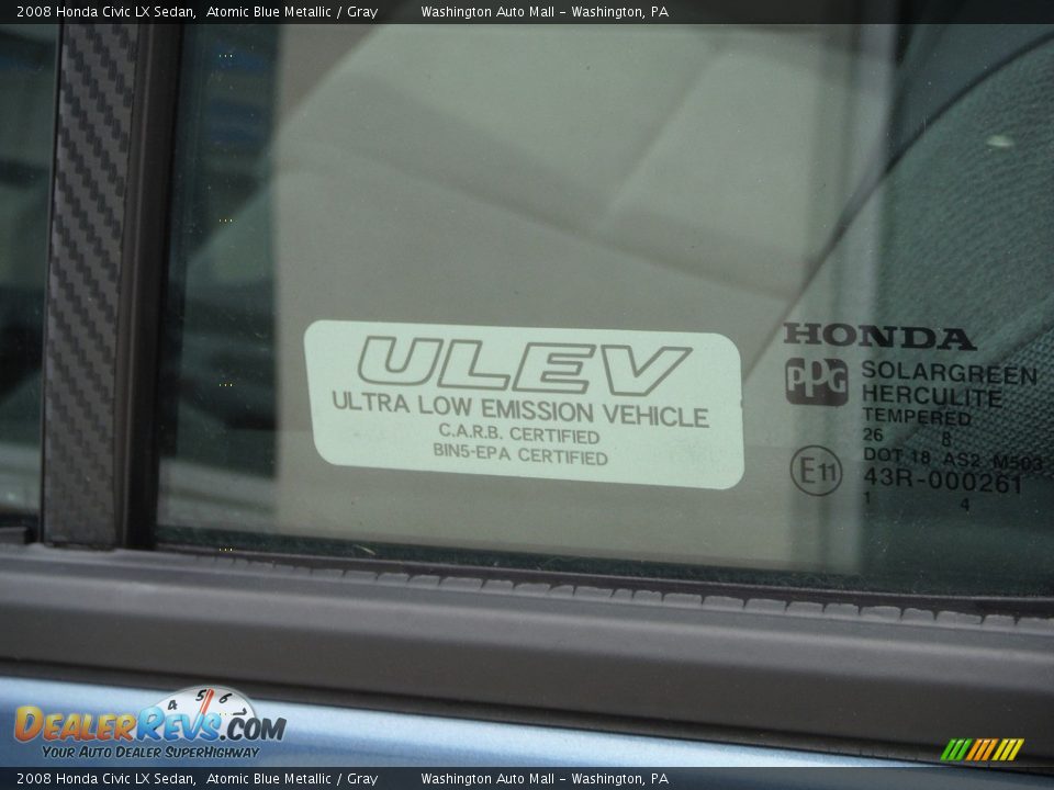 2008 Honda Civic LX Sedan Atomic Blue Metallic / Gray Photo #7