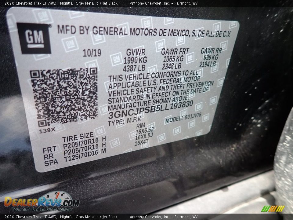 2020 Chevrolet Trax LT AWD Nightfall Gray Metallic / Jet Black Photo #15