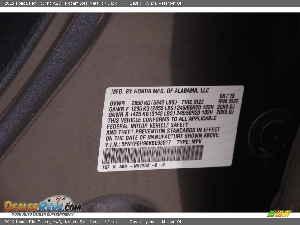 2019 Honda Pilot Touring AWD Modern Steel Metallic / Black Photo #25