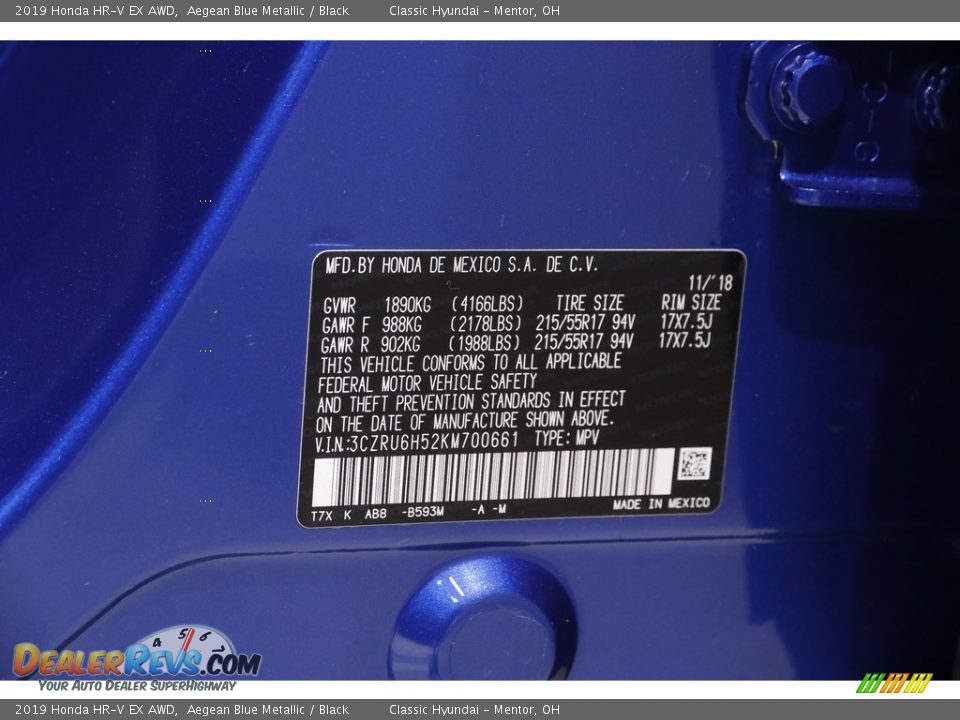 2019 Honda HR-V EX AWD Aegean Blue Metallic / Black Photo #20