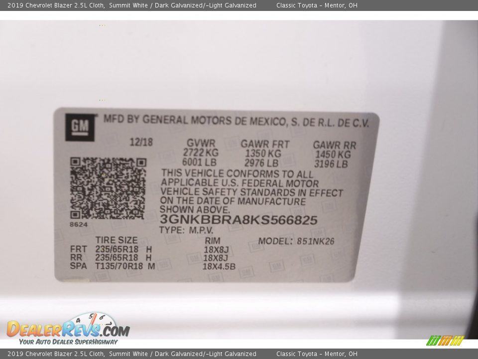 2019 Chevrolet Blazer 2.5L Cloth Summit White / Dark Galvanized/­Light Galvanized Photo #22