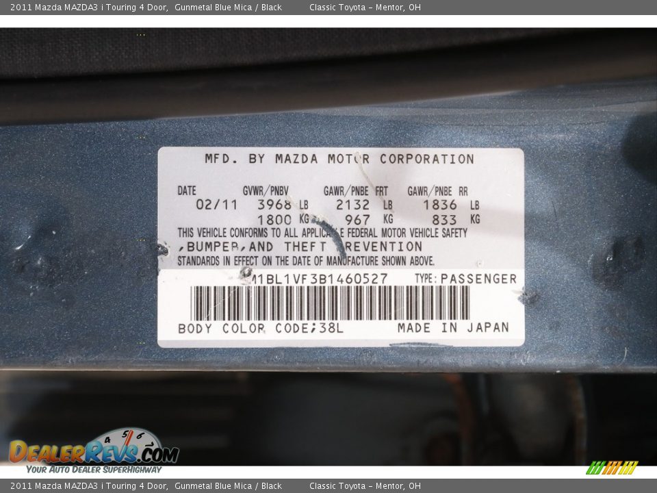 2011 Mazda MAZDA3 i Touring 4 Door Gunmetal Blue Mica / Black Photo #20