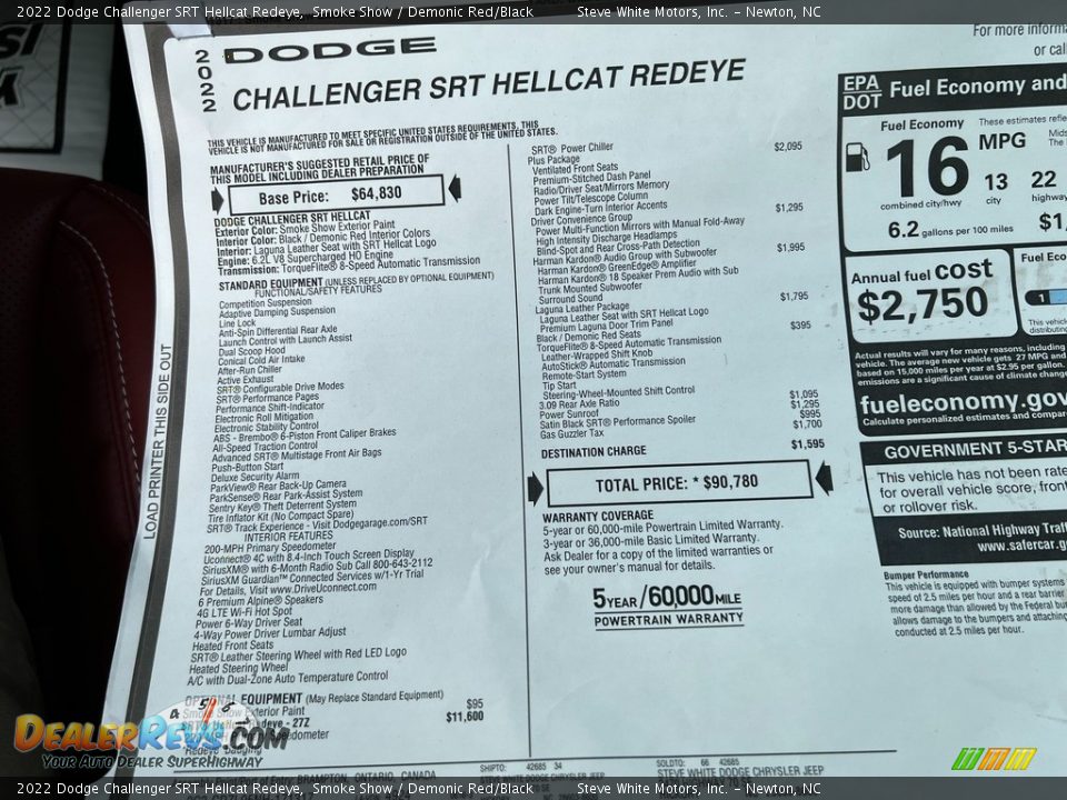 2022 Dodge Challenger SRT Hellcat Redeye Window Sticker Photo #31