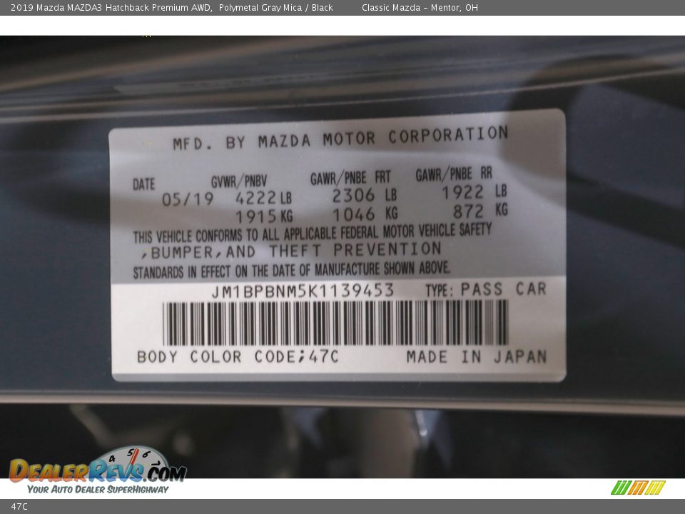 Mazda Color Code 47C Polymetal Gray Mica