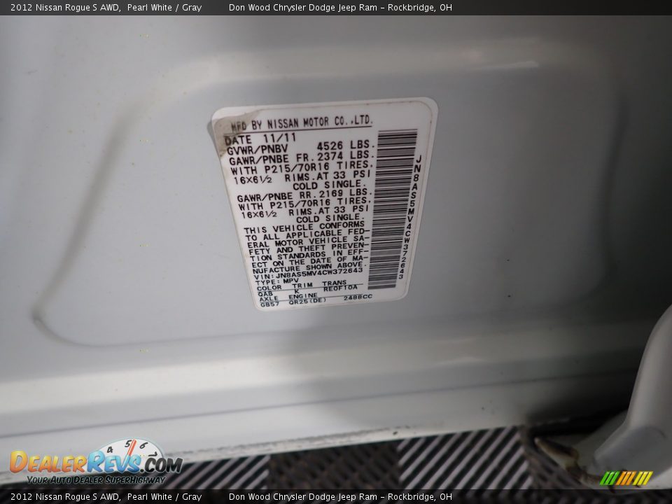 2012 Nissan Rogue S AWD Pearl White / Gray Photo #28