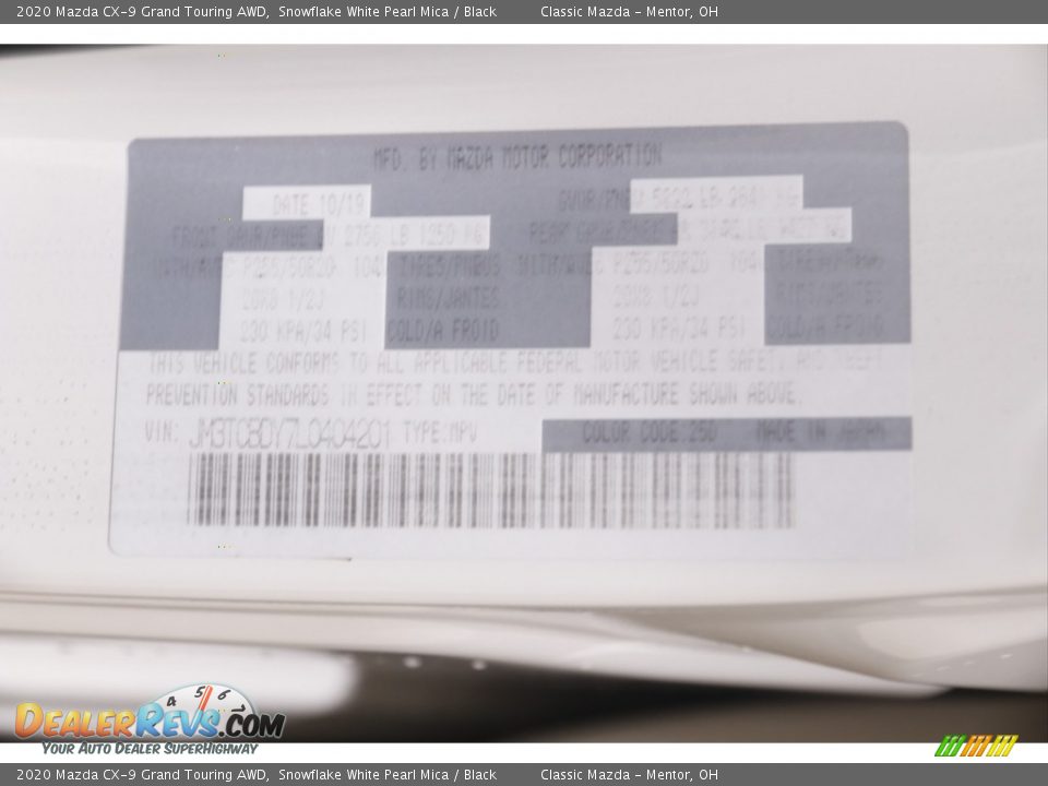 2020 Mazda CX-9 Grand Touring AWD Snowflake White Pearl Mica / Black Photo #26