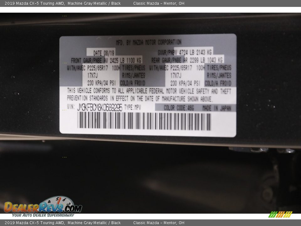 2019 Mazda CX-5 Touring AWD Machine Gray Metallic / Black Photo #23