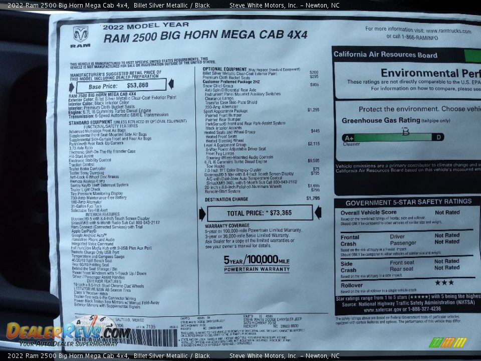 2022 Ram 2500 Big Horn Mega Cab 4x4 Window Sticker Photo #32