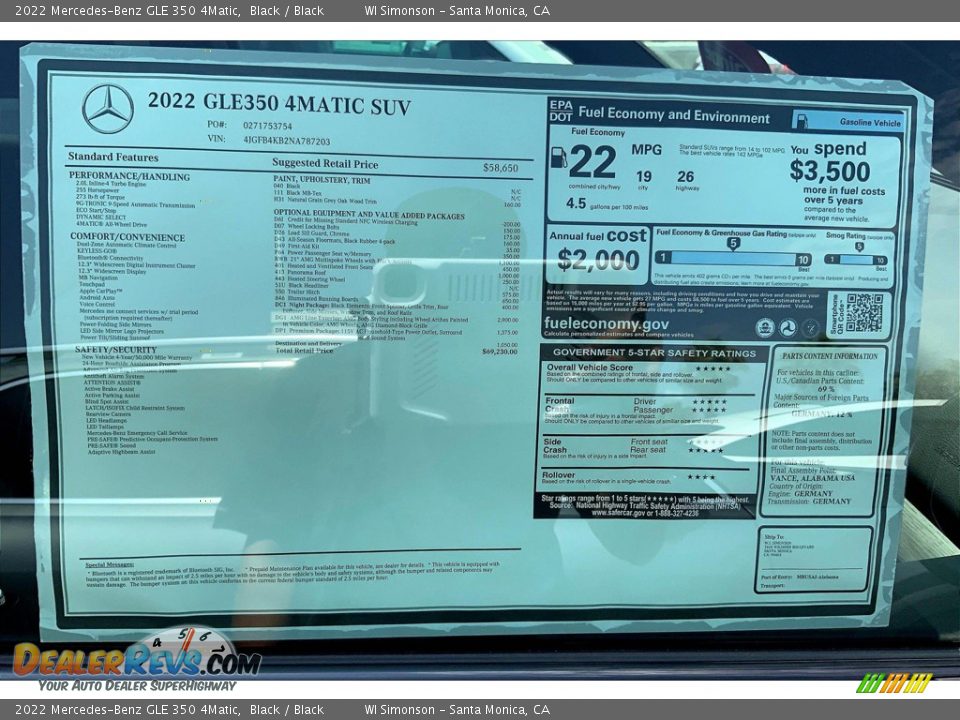 2022 Mercedes-Benz GLE 350 4Matic Window Sticker Photo #13