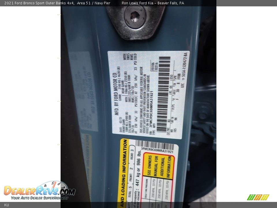 Ford Color Code KU Area 51