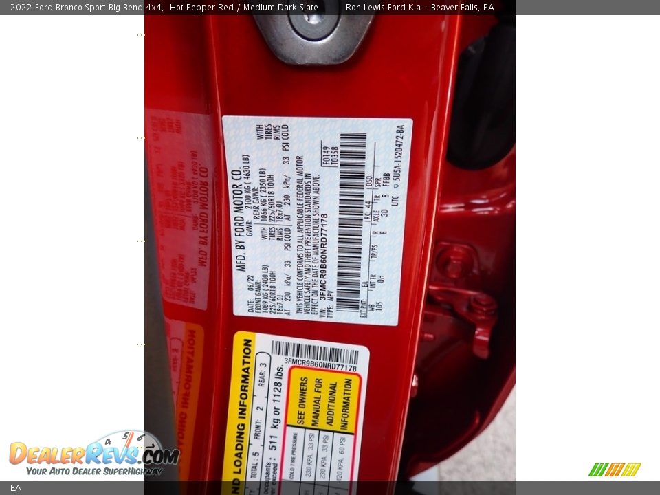 Ford Color Code EA Hot Pepper Red