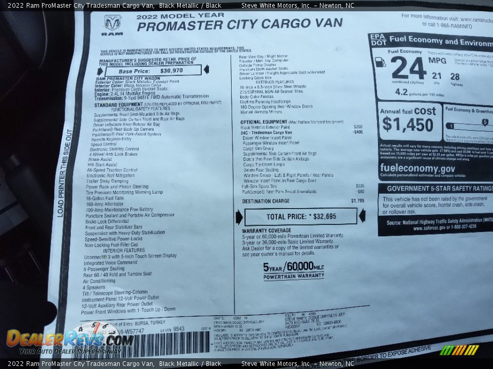 2022 Ram ProMaster City Tradesman Cargo Van Window Sticker Photo #25