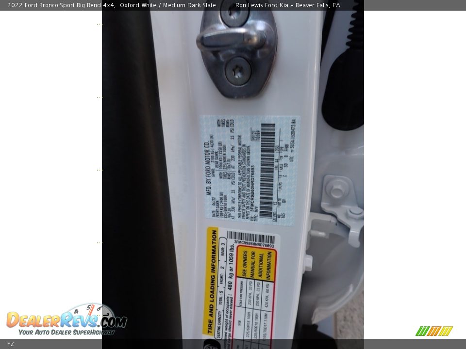 Ford Color Code YZ Oxford White