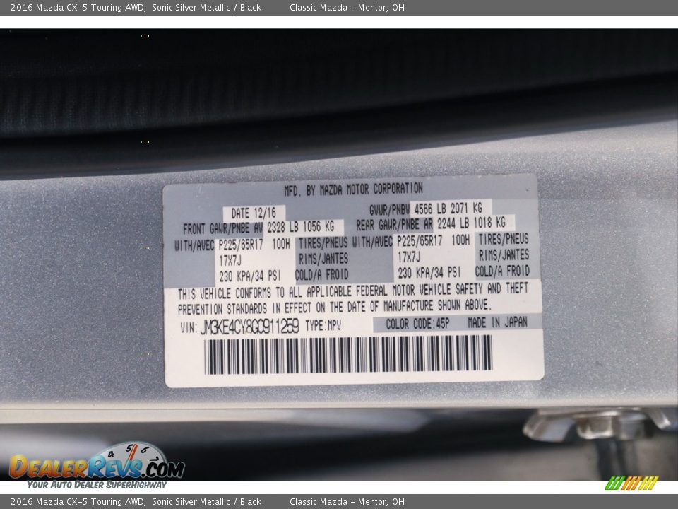 2016 Mazda CX-5 Touring AWD Sonic Silver Metallic / Black Photo #19