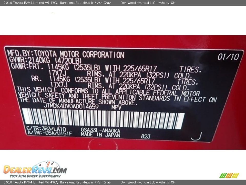2010 Toyota RAV4 Limited V6 4WD Barcelona Red Metallic / Ash Gray Photo #34