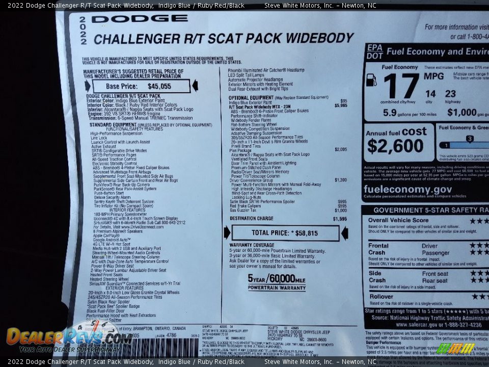 2022 Dodge Challenger R/T Scat Pack Widebody Window Sticker Photo #26