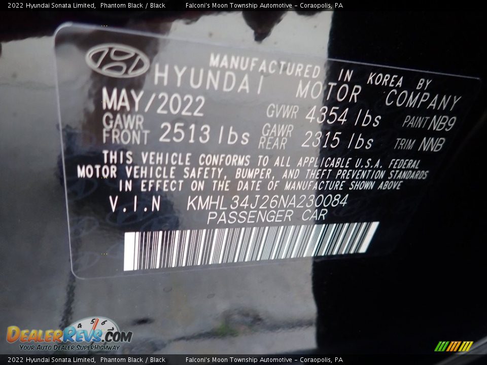 2022 Hyundai Sonata Limited Phantom Black / Black Photo #18