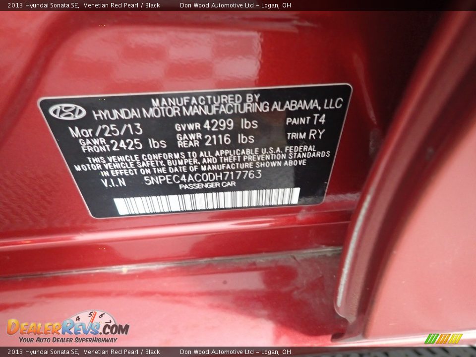 2013 Hyundai Sonata SE Venetian Red Pearl / Black Photo #34