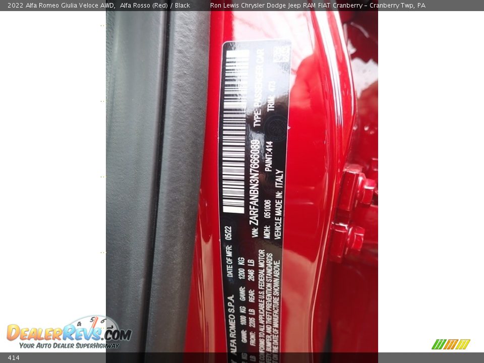 Alfa Romeo Color Code 414 Alfa Rosso (Red)