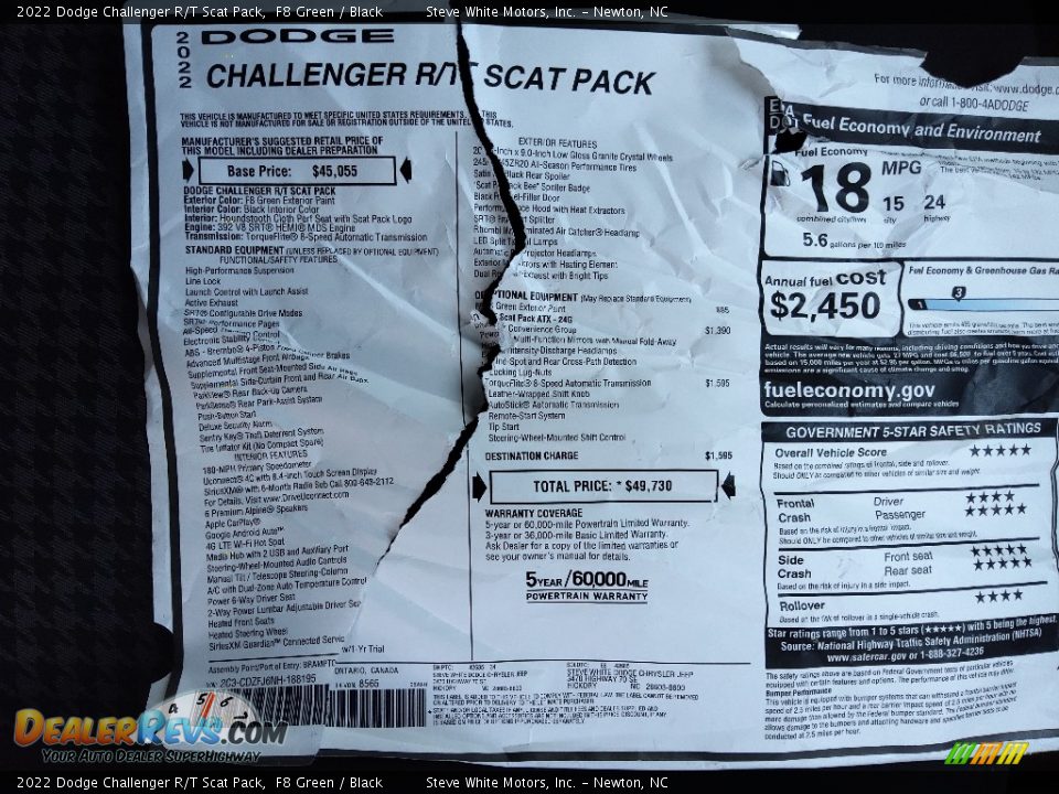 2022 Dodge Challenger R/T Scat Pack Window Sticker Photo #26