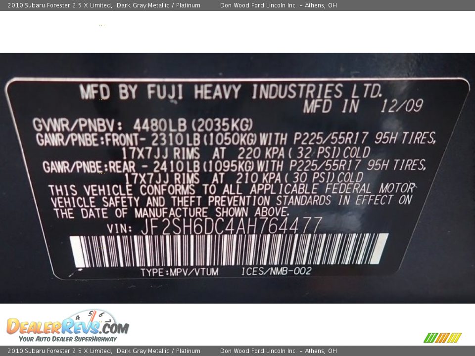 2010 Subaru Forester 2.5 X Limited Dark Gray Metallic / Platinum Photo #35