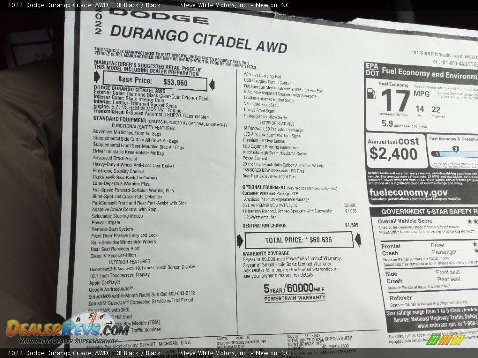 2022 Dodge Durango Citadel AWD DB Black / Black Photo #35