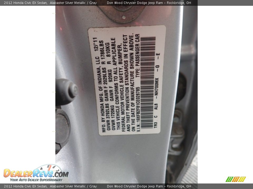 2012 Honda Civic EX Sedan Alabaster Silver Metallic / Gray Photo #33