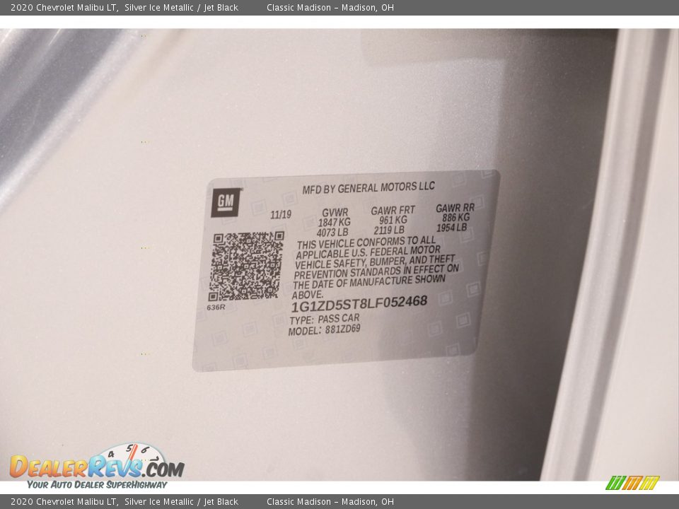 2020 Chevrolet Malibu LT Silver Ice Metallic / Jet Black Photo #20