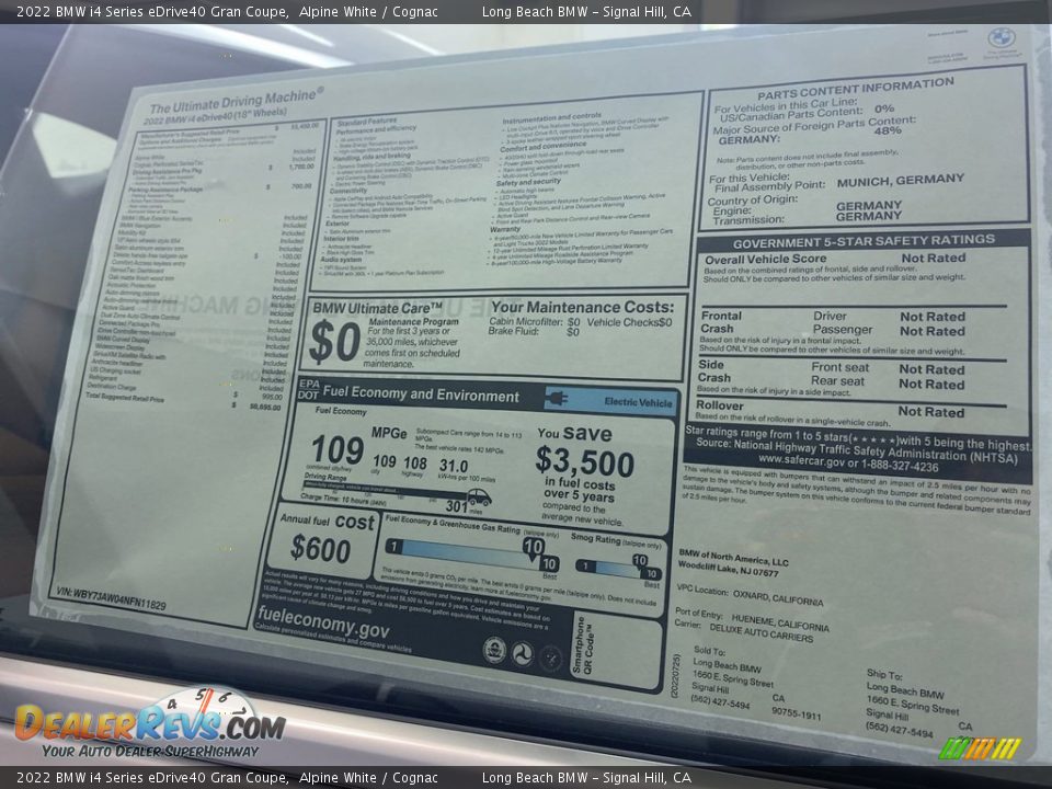 2022 BMW i4 Series eDrive40 Gran Coupe Window Sticker Photo #25