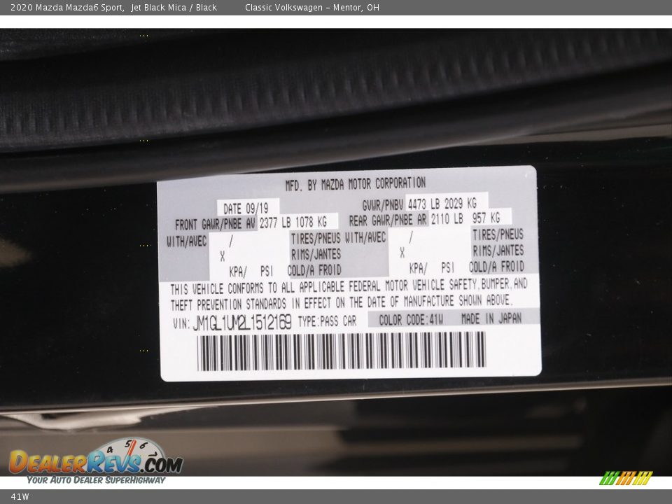 Mazda Color Code 41W Jet Black Mica