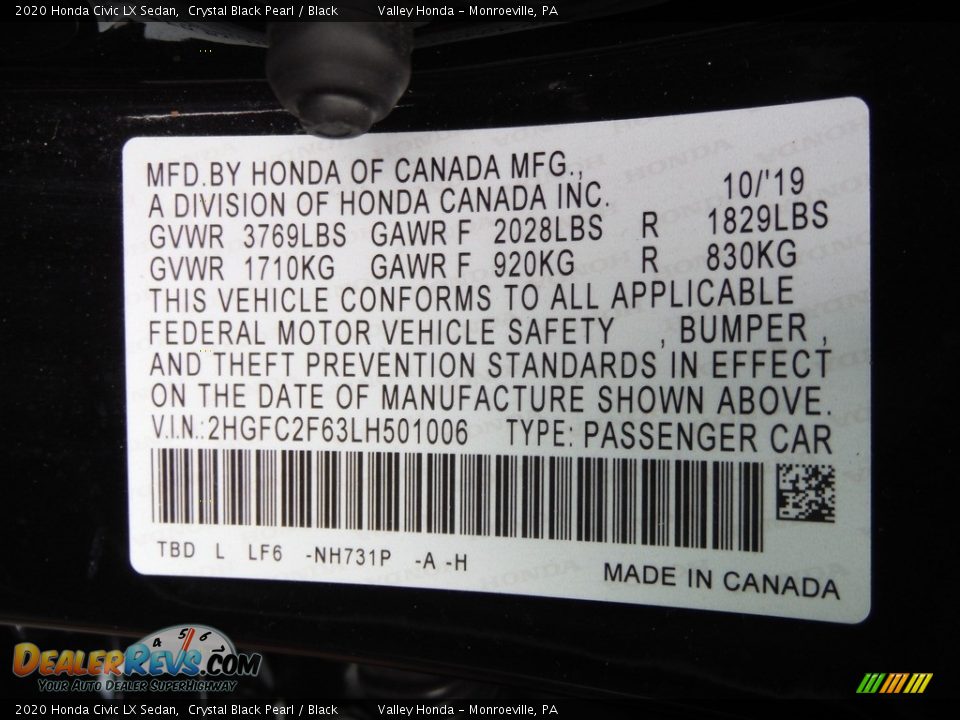 2020 Honda Civic LX Sedan Crystal Black Pearl / Black Photo #26