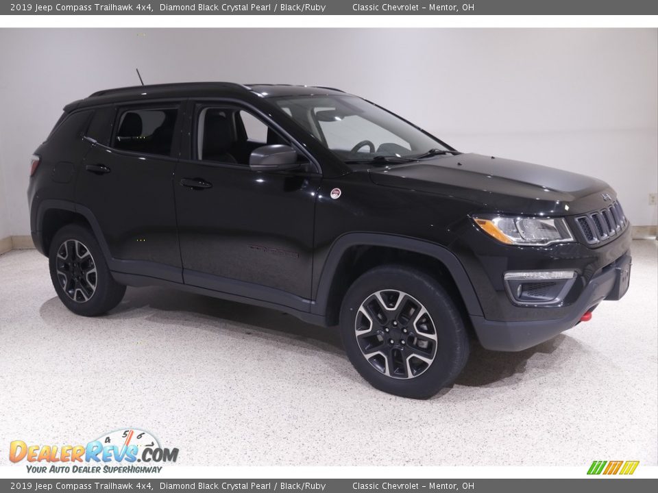 2019 Jeep Compass Trailhawk 4x4 Diamond Black Crystal Pearl / Black/Ruby Photo #1