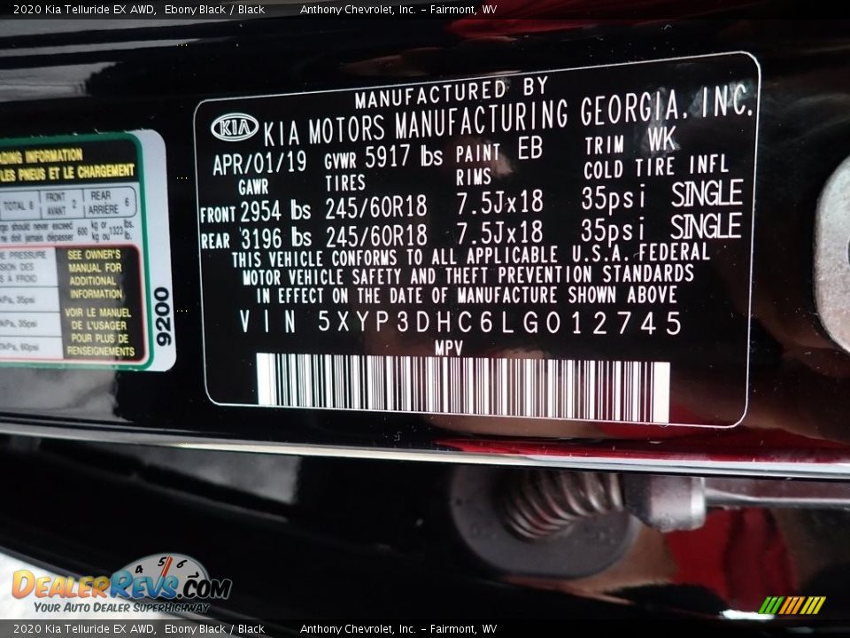2020 Kia Telluride EX AWD Ebony Black / Black Photo #14