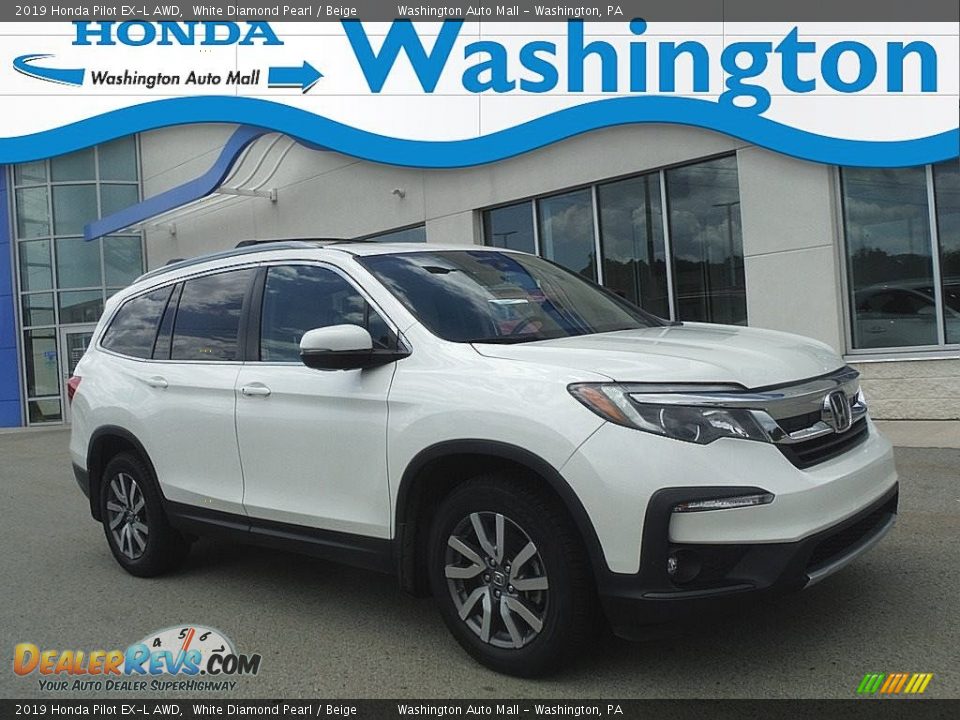 2019 Honda Pilot EX-L AWD White Diamond Pearl / Beige Photo #1
