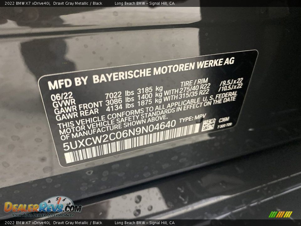 2022 BMW X7 xDrive40i Dravit Gray Metallic / Black Photo #26