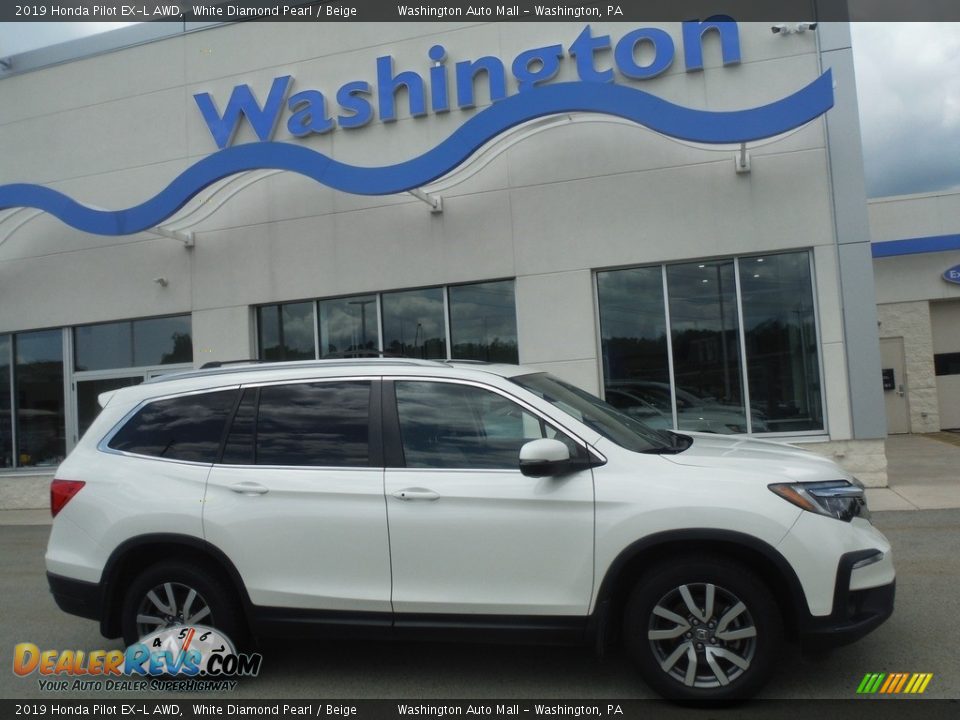 2019 Honda Pilot EX-L AWD White Diamond Pearl / Beige Photo #2