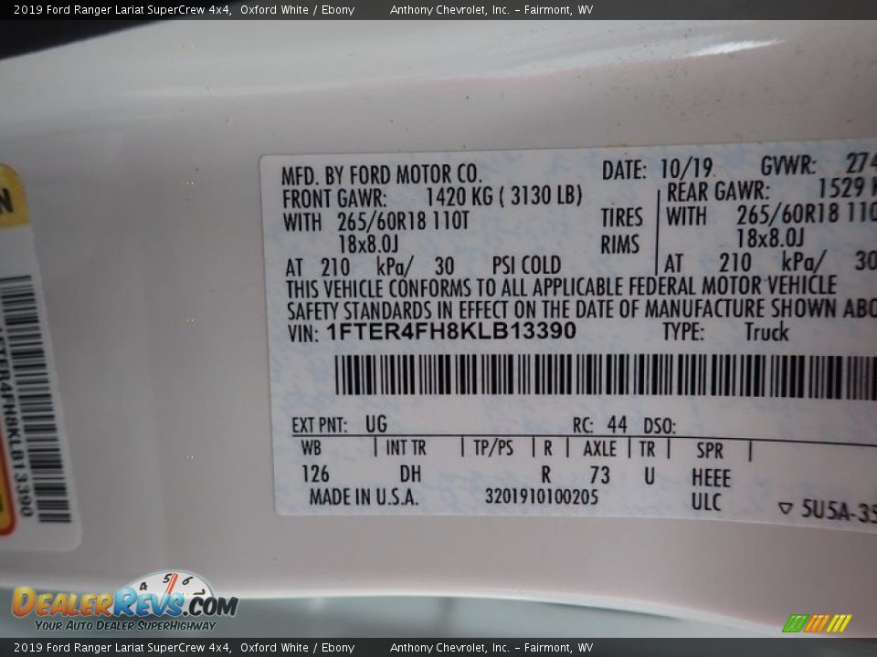 2019 Ford Ranger Lariat SuperCrew 4x4 Oxford White / Ebony Photo #15