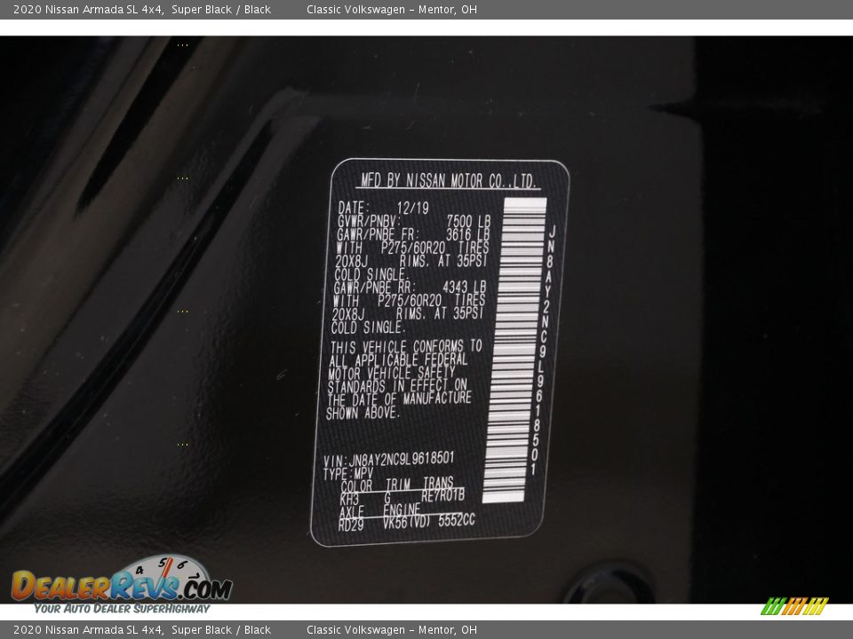 2020 Nissan Armada SL 4x4 Super Black / Black Photo #25