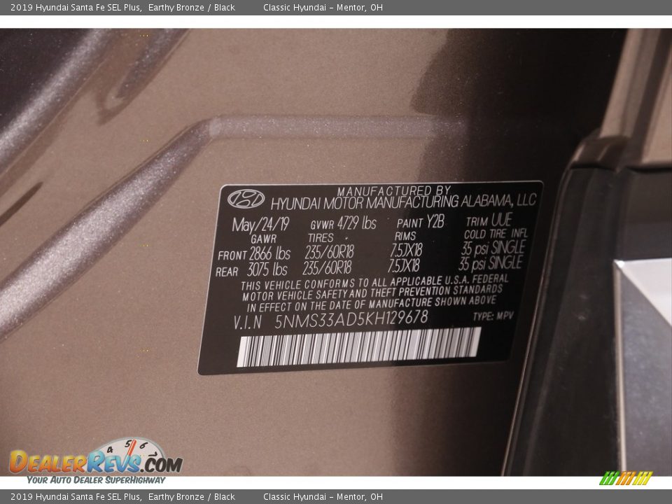 2019 Hyundai Santa Fe SEL Plus Earthy Bronze / Black Photo #19